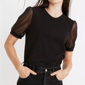Black Madewell Size Medium Tee shirt with Sheer Sleeves